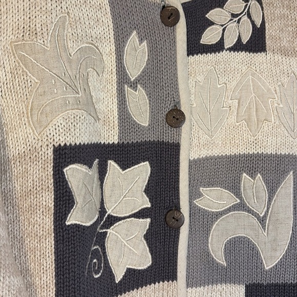VTG Orvis Women's Patchwork Leaf Knit Grandma Sweater Button Front Cottagecore S - Picture 6 of 16
